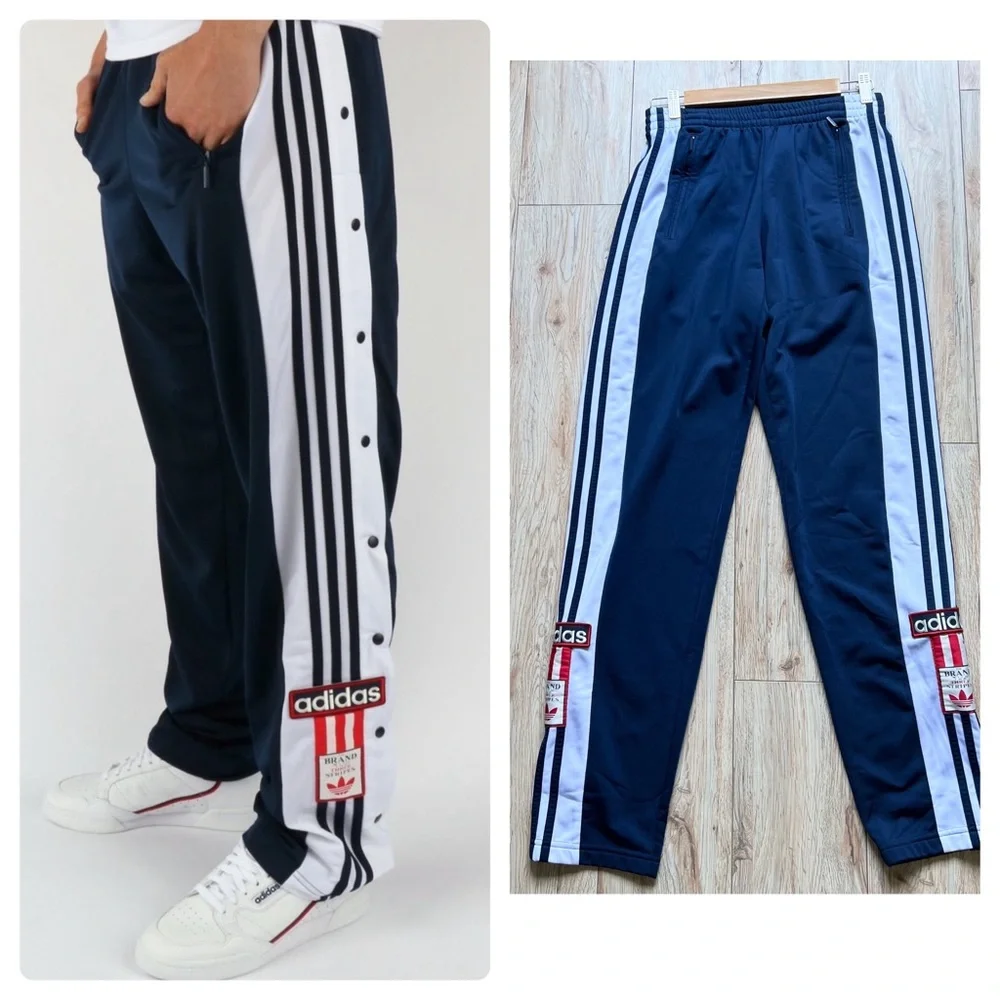 Adidas Originals Adibreak Sz S Adicolor 3-Stripes Snap Track Pants Navy Y2K Vibe